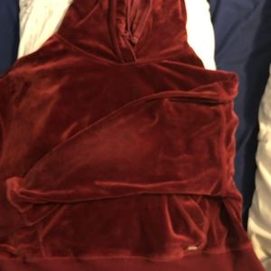 red Hollister velvet cropped hoodie